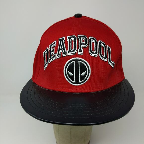 Marvel Deadpool Flat Bill Snapback Hat Embroidered Logo Spell Out Red Black - Picture 3 of 10